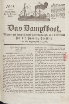 Das Dampfboot : allgemeines humoristisches Unterhaltungs- und Volksblatt für die Provinz Preussen und die angrenzenden Orte. Jg.8, № 14 (1 Februar 1838) + dod.