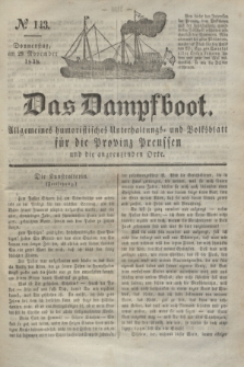Das Dampfboot : allgemeines humoristisches Unterhaltungs- und Volksblatt für die Provinz Preussen und die angrenzenden Orte. Jg.8, № 143 (29 November 1838) + dod.