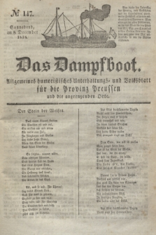 Das Dampfboot : allgemeines humoristisches Unterhaltungs- und Volksblatt für die Provinz Preussen und die angrenzenden Orte. Jg.8, № 147 (8 December 1838) + dod.