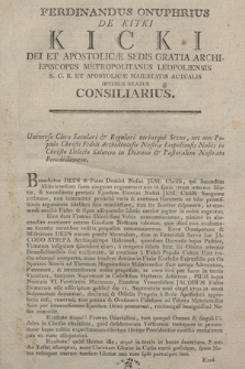 Ferdinandus Onuphrius de Kitki Kicki Dei Et Apostolicæ Sedis Gratia Archiepiscopus Metropolitanus Leopoliensis [...] : [List pasterski, dat. 20 IX 1791 Lwów : Inc.] Benedictus Deus & Pater Domini Nostri Jesu Christi [...]. [Dat.] Leopoli Die 20. Septembris 1791mo Anno