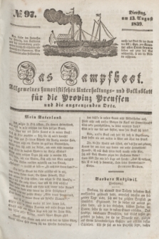 Das Dampfboot : allgemeines humoristisches Unterhaltungs- und Volksblatt für die Provinz Preussen und die angrenzenden Orte. [Jg.9], № 97 (13 August 1839) + dod.
