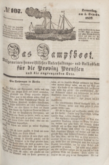 Das Dampfboot : allgemeines humoristisches Unterhaltungs- und Volksblatt für die Provinz Preussen und die angrenzenden Orte. [Jg.9], № 107 (5 September 1839) + dod.