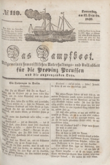 Das Dampfboot : allgemeines humoristisches Unterhaltungs- und Volksblatt für die Provinz Preussen und die angrenzenden Orte. [Jg.9], № 110 (12 September 1839) + dod.