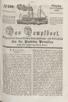 Das Dampfboot : allgemeines humoristisches Unterhaltungs- und Volksblatt für die Provinz Preussen und die angrenzenden Orte. [Jg.9], № 119 (3 October 1839) + dod.