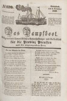 Das Dampfboot : allgemeines humoristisches Unterhaltungs- und Volksblatt für die Provinz Preussen und die angrenzenden Orte. [Jg.9], № 120 (5 October 1839) + dod.