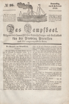 Das Dampfboot : allgemeines humoristisches Unterhaltungs- und Volksblatt für die Provinz Preussen und die angrenzenden Orte. [Jg.10], № 16 (6 Februar 1840) + dod.