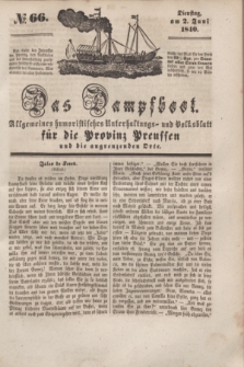 Das Dampfboot : allgemeines humoristisches Unterhaltungs- und Volksblatt für die Provinz Preussen und die angrenzenden Orte. [Jg.10], № 66 (2 Juni 1840) + dod.