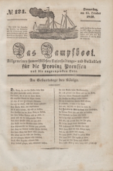 Das Dampfboot : allgemeines humoristisches Unterhaltungs- und Volksblatt für die Provinz Preussen und die angrenzenden Orte. [Jg.10], № 124 (15 October 1840) + dod.