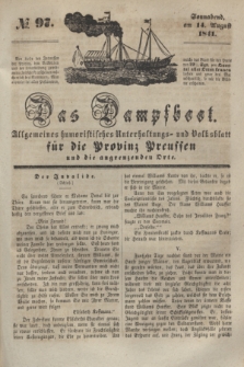 Das Dampfboot : allgemeines humoristisches Unterhaltungs- und Volksblatt für die Provinz Preussen und die angrenzenden Orte. [Jg.11], № 97 (14 August 1841) + dod.