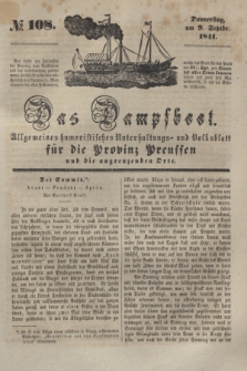 Das Dampfboot : allgemeines humoristisches Unterhaltungs- und Volksblatt für die Provinz Preussen und die angrenzenden Orte. [Jg.11], № 108 (9 September 1841) + dod.