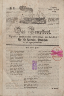 Das Dampfboot : allgemeines humoristisches Unterhaltungs- und Volksblatt für die Provinz Preussen und die angrenzenden Orte. [Jg.14], № 1 (2 Januar 1844) + dod.