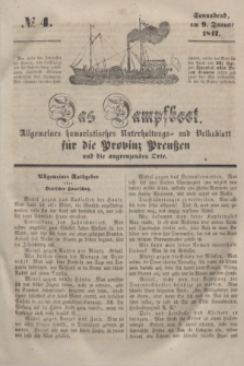 Das Dampfboot : allgemeines humoristisches Unterhaltungs- und Volksblatt für die Provinz Preussen und die angrenzenden Orte. [Jg.17], № 4 (9 Januar 1847) + dod.