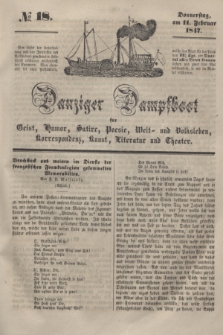 Danziger Dampfboot für Geist, Humor, Satire, Poesie, Welt- und Volksleben, Korrespondenz, Kunst, Literatur und Theater. [Jg.17], № 18 (11 Februar 1847) + dod.