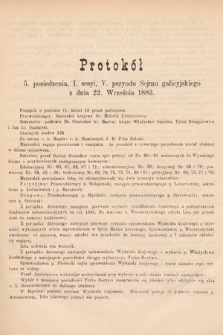 [Kadencja V, sesja I, pos. 5] Protokoły z I. Sesyi V. Peryodu Sejmu Krajowego Królestwa Galicyi i Lodomeryi wraz z Wielkiem Księstwem Krakowskiem w roku 1883. Protokół 5