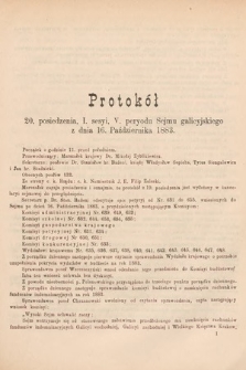 [Kadencja V, sesja I, pos. 20] Protokoły z I. Sesyi V. Peryodu Sejmu Krajowego Królestwa Galicyi i Lodomeryi wraz z Wielkiem Księstwem Krakowskiem w roku 1883. Protokół 20