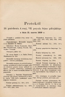 [Kadencja VII, sesja IV, pos. 19] Protokół 19. Posiedzenia 4. Sesyi, VII. Peryodu Sejmu Galicyjskiego