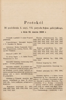 [Kadencja VII, sesja IV, pos. 20] Protokół 20. Posiedzenia 4. Sesyi, VII. Peryodu Sejmu Galicyjskiego