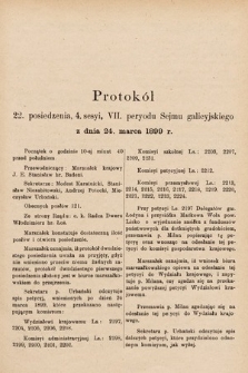 [Kadencja VII, sesja IV, pos. 22] Protokół 22. Posiedzenia 4. Sesyi, VII. Peryodu Sejmu Galicyjskiego