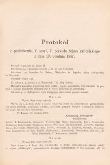 [Kadencja V, sesja V, pos. 9] Protokoły z V. Sesyi V. Peryodu Sejmu Krajowego Królestwa Galicyi i Lodomeryi wraz z Wielkiem Księstwem Krakowskiem w roku 1887/8. Protokół 9