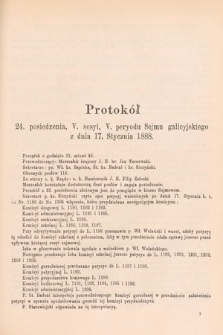 [Kadencja V, sesja V, pos. 24] Protokoły z V. Sesyi V. Peryodu Sejmu Krajowego Królestwa Galicyi i Lodomeryi wraz z Wielkiem Księstwem Krakowskiem w roku 1887/8. Protokół 24