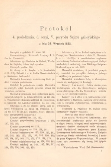 [Kadencja V, sesja VI, pos. 4] Protokoły z 6. Sesyi V. Peryodu Sejmu Krajowego Królestwa Galicyi i Lodomeryi wraz z Wielkiem Księstwem Krakowskiem w roku 1888. Protokół 4
