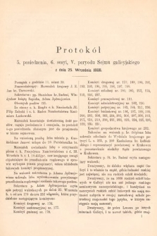 [Kadencja V, sesja VI, pos. 5] Protokoły z 6. Sesyi V. Peryodu Sejmu Krajowego Królestwa Galicyi i Lodomeryi wraz z Wielkiem Księstwem Krakowskiem w roku 1888. Protokół 5
