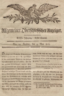 Allgemeiner Oberschlesischer Anzeiger : Blätter zur Besprechung und Förderung provinzieller Interessen zur Belehrung und Unterhaltung. 1816, nr 14 |PDF|