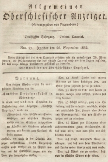 Allgemeiner Oberschlesischer Anzeiger : Blätter zur Besprechung und Förderung provinzieller Interessen zur Belehrung und Unterhaltung. 1832, nr 77 |PDF|