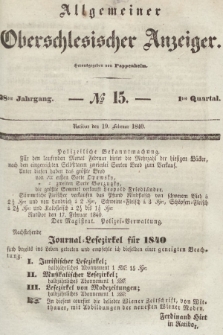 Allgemeiner Oberschlesischer Anzeiger : Blätter zur Besprechung und Förderung provinzieller Interessen zur Belehrung und Unterhaltung. 1840, nr 15 |PDF|