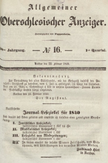 Allgemeiner Oberschlesischer Anzeiger : Blätter zur Besprechung und Förderung provinzieller Interessen zur Belehrung und Unterhaltung. 1840, nr 16 |PDF|