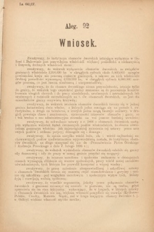 [Kadencja VIII, sesja III, al. 92] Alegata do Sprawozdań Stenograficznych z Trzeciej Sesyi Ósmego Peryodu Sejmu Krajowego Królestwa Galicyi i Lodomeryi wraz z Wielkiem Księstwem Krakowskiem z roku 1907. Alegat 92