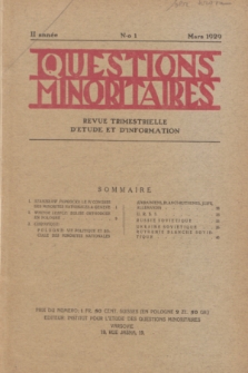 Les Questions Minoritaires : revue trimestrielle d'étude et d'information. An.2, No 1 (Mars 1929)