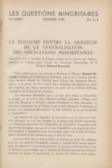 Les Questions Minoritaires. An.6, No 3/4 (Décembre 1933)