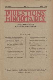 Les Questions Minoritaires : revue trimestrielle d'étude et d'information. An.7, No 1 (Mars 1934)