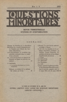 Les Questions Minoritaires : revue trimestrielle d'étude et d'information. An.8, No 1/2 (1935)