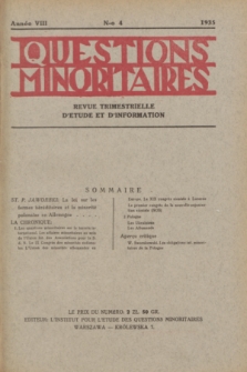 Les Questions Minoritaires : revue trimestrielle d'étude et d'information. An.8, No 4 (1935)