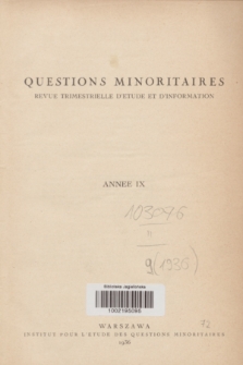 Les Questions Minoritaires : revue trimestrielle d'étude et d'information. An.9, Indeks (1936)