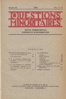 Les Questions Minoritaires : revue trimestrielle d'étude et d'information. An.9, No 3/4 (1936)