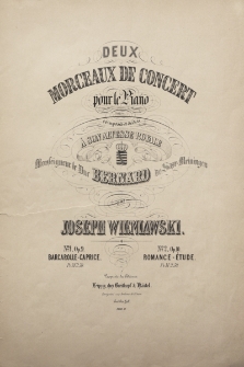 Deux morceaux de concert : pour le piano : op. 9. No. 1, Barcarolle-Caprice