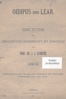 Oidipus und Lear : Eine Studie zur Vergleichung Shakspeare's mit Sophokles. Teil 2