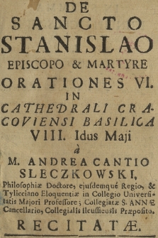 De Sancto Stanislao Episcopo & Martyre Orationes VI