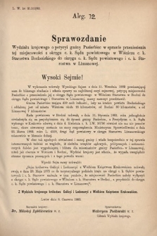 [Kadencja V, sesja I, al. 12] Alegata do Sprawozdań Stenograficznych z Pierwszej Sesyi Piątego Peryodu Sejmu Krajowego Królestwa Galicyi i Lodomeryi wraz z Wielkiem Księstwem Krakowskiem z roku 1883. Alegat 12