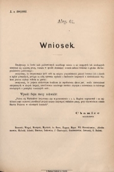 [Kadencja V, sesja I, al. 61] Alegata do Sprawozdań Stenograficznych z Pierwszej Sesyi Piątego Peryodu Sejmu Krajowego Królestwa Galicyi i Lodomeryi wraz z Wielkiem Księstwem Krakowskiem z roku 1883. Alegat 61