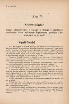 [Kadencja V, sesja I, al. 76] Alegata do Sprawozdań Stenograficznych z Pierwszej Sesyi Piątego Peryodu Sejmu Krajowego Królestwa Galicyi i Lodomeryi wraz z Wielkiem Księstwem Krakowskiem z roku 1883. Alegat 76