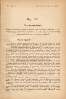 [Kadencja VIII, sesja III, al. 267] Alegata do Sprawozdań Stenograficznych z Trzeciej Sesyi Ósmego Peryodu Sejmu Krajowego Królestwa Galicyi i Lodomeryi wraz z Wielkiem Księstwem Krakowskiem z roku 1907. Alegat 267