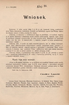 [Kadencja V, sesja I, al. 88] Alegata do Sprawozdań Stenograficznych z Pierwszej Sesyi Piątego Peryodu Sejmu Krajowego Królestwa Galicyi i Lodomeryi wraz z Wielkiem Księstwem Krakowskiem z roku 1883. Alegat 88