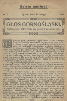 Głos Górnośląski : czasopismo polityczne, społeczne i gospodarcze. 1921, nr 7