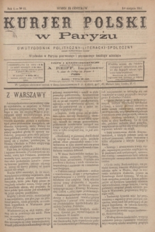 Kurjer Polski w Paryżu : dwutygodnik polityczny- literacki- społeczny : organ patrjotyczny polski. R.4, Nº 15 (1 sierpnia 1884)