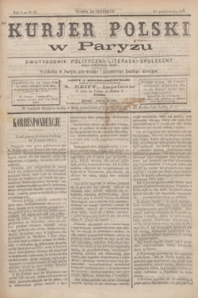 Kurjer Polski w Paryżu : dwutygodnik polityczny- literacki- społeczny : organ patrjotyczny polski. R.4, Nº 19 (1 października 1884)