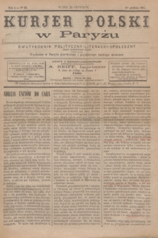 Kurjer Polski w Paryżu : dwutygodnik polityczny- literacki- społeczny : organ patrjotyczny polski. R.4, Nº 23 (1 grudnia 1884)
